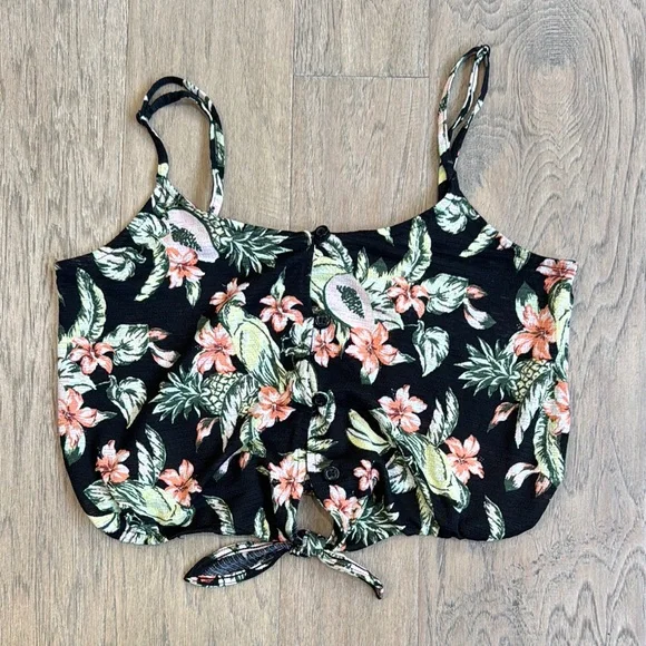 H&M Divided Women’s Black Floral Tie-Hem Jersey Camisole Top Size Small - Picture 1 of 7